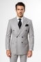 Grey, classic-fit double-breasted suit jacket. Crafted from 100% wool. Features detailed lapels and two front pockets for a timeless, sophisticated look.