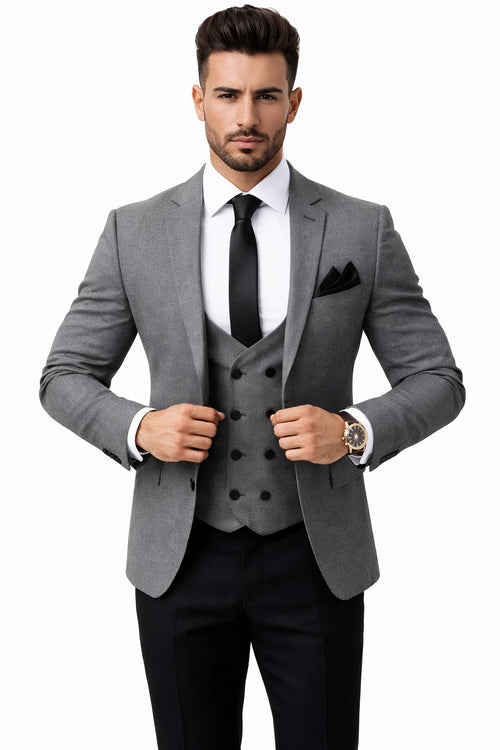 Men’s Grey Slim Fit 2-Piece Suit – Jacket + Pants Combination | Notch Lapel Formal Business Suit