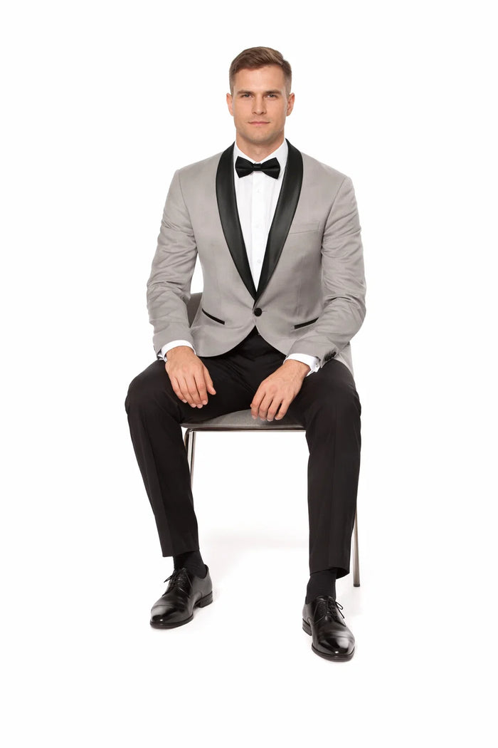 Men’s One Button Closure Grey Suit Jacket + Pants Combination – Black Dress Pants