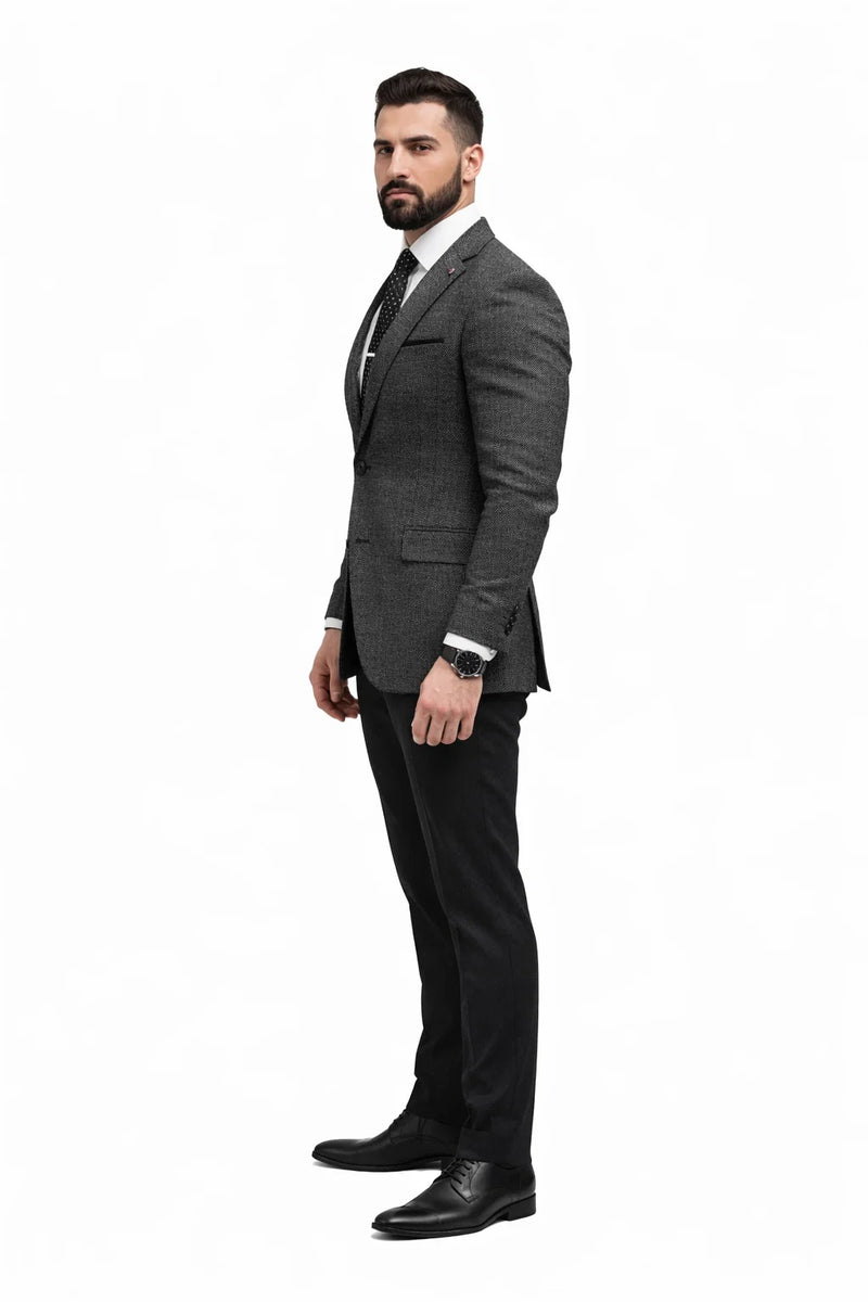 Men's Grey Suit Jacket with Black Pants – Slim Fit 2-Piece Suit | Jacket + Pants Combination