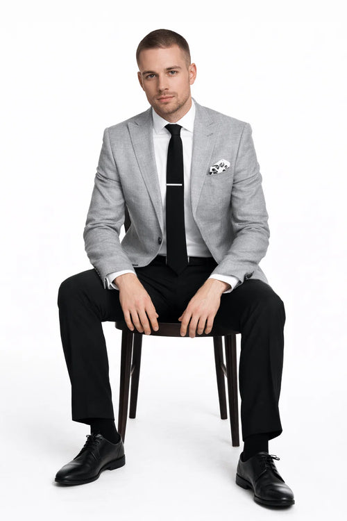 Men’s Gray 2-Piece Slim Fit Suit – Satin Peak Lapel Jacket + Pants Combination