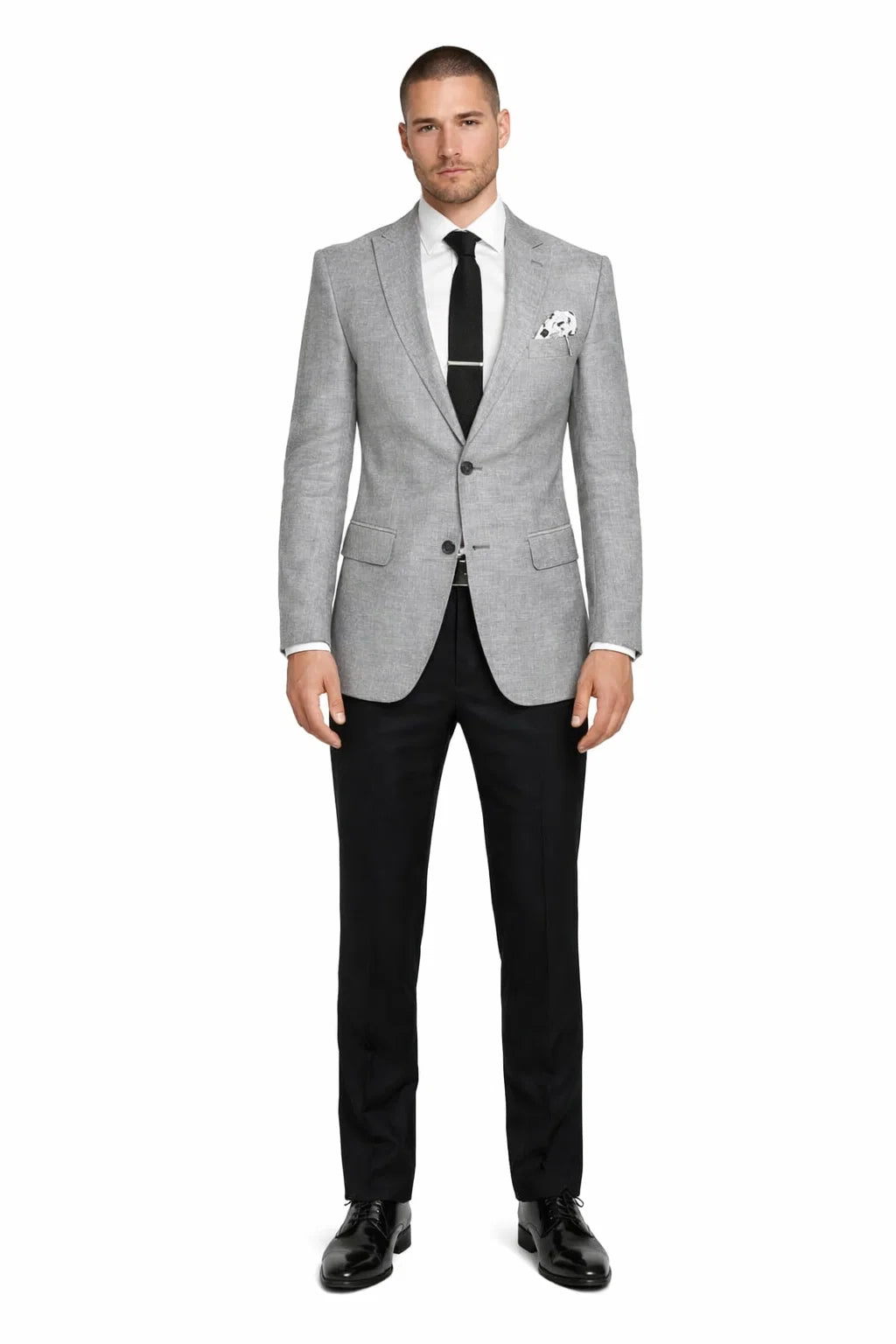 Men’s Gray 2-Piece Slim Fit Suit – Satin Peak Lapel Jacket + Pants Combination