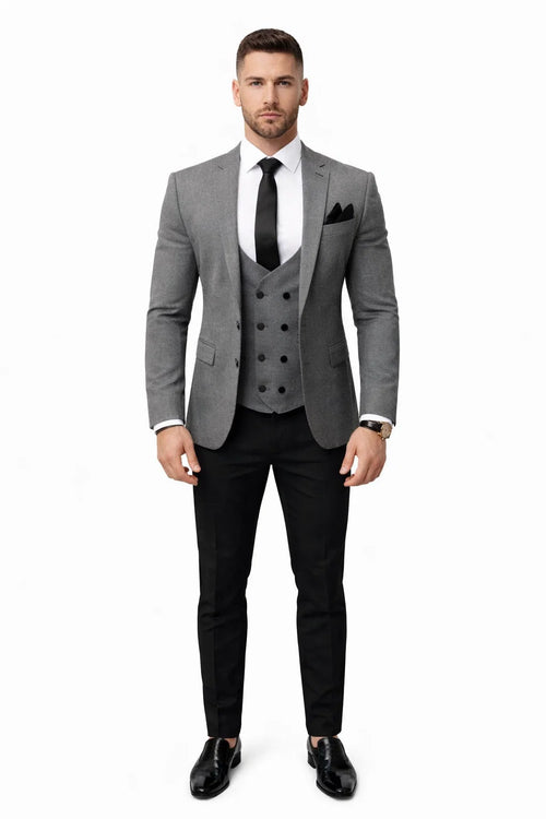 Men’s Grey Slim Fit 2-Piece Suit – Jacket + Pants Combination | Notch Lapel Formal Business Suit