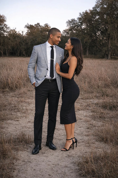 Men’s Gray 2-Piece Slim Fit Suit – Satin Peak Lapel Jacket + Pants Combination