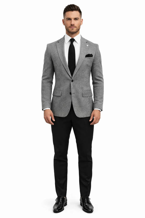 Satin Peak Lapel - Slim Fit Suit - Grey Suit Jacket Black Pants