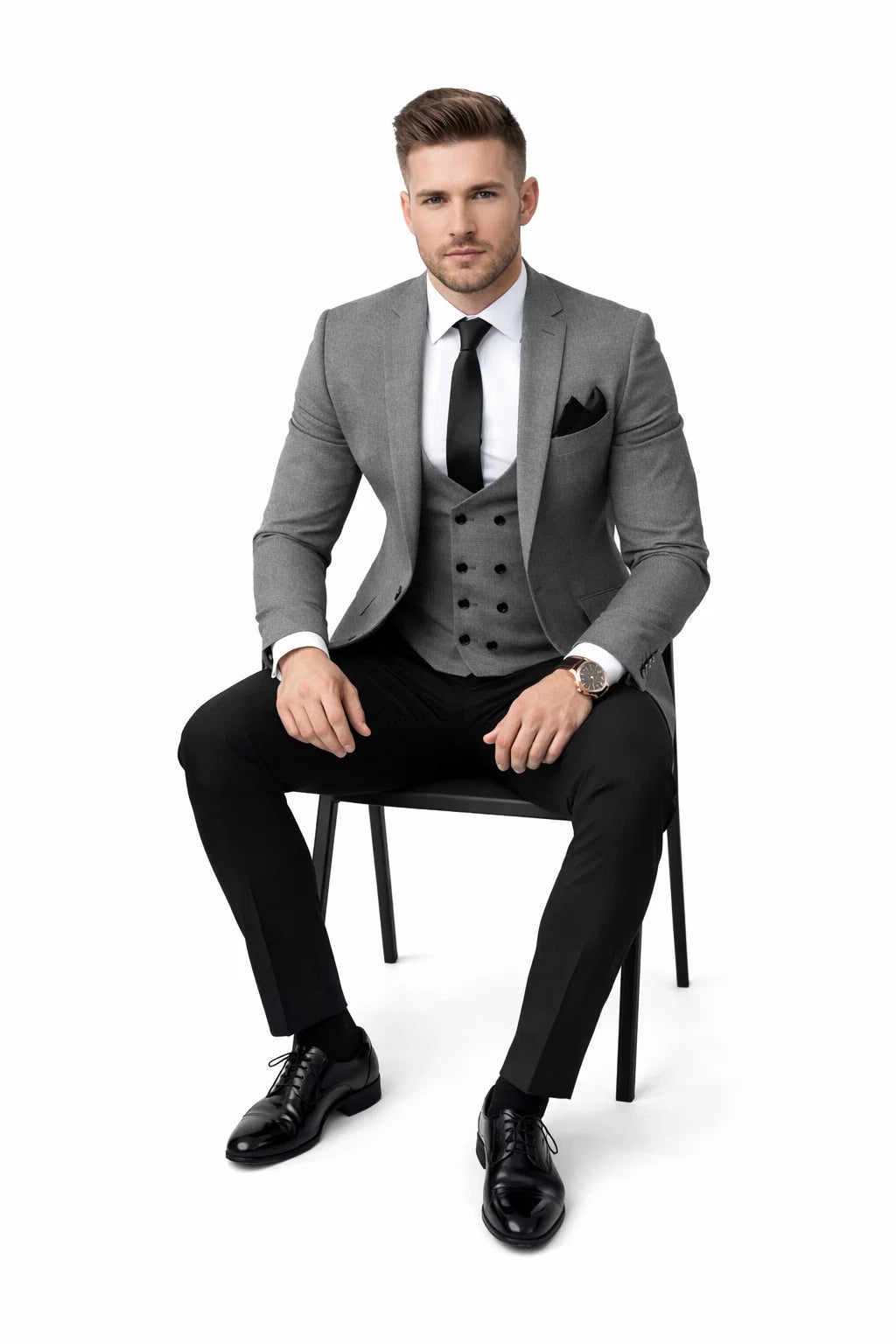Men’s Grey Slim Fit 2-Piece Suit – Jacket + Pants Combination | Notch Lapel Formal Business Suit