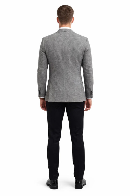 Satin Peak Lapel - Slim Fit Suit - Grey Suit Jacket Black Pants