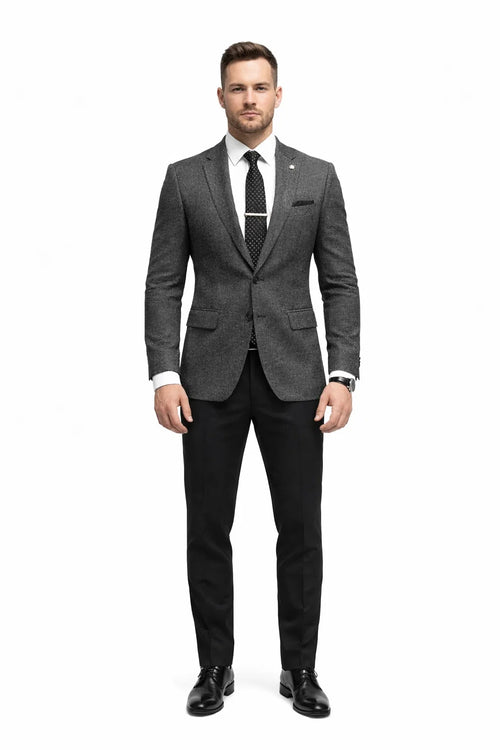 Men’s Grey Suit Jacket with Black Pants – Slim Fit 2-Piece Suit | Jacket + Pants Combination
