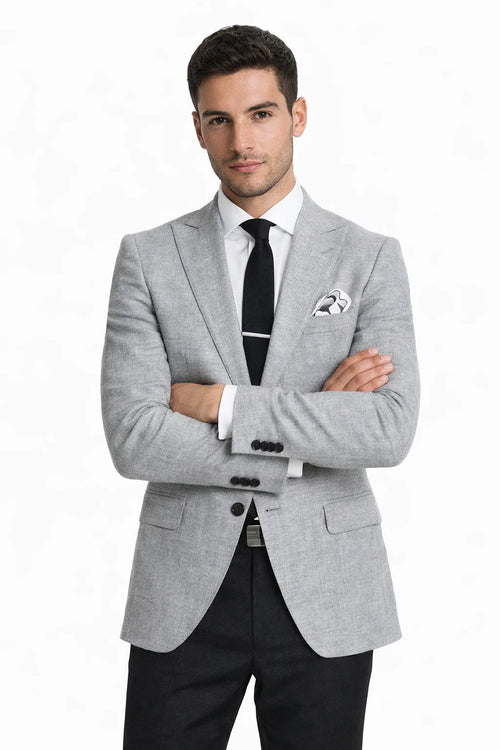 Men’s Gray 2-Piece Slim Fit Suit – Satin Peak Lapel Jacket + Pants Combination