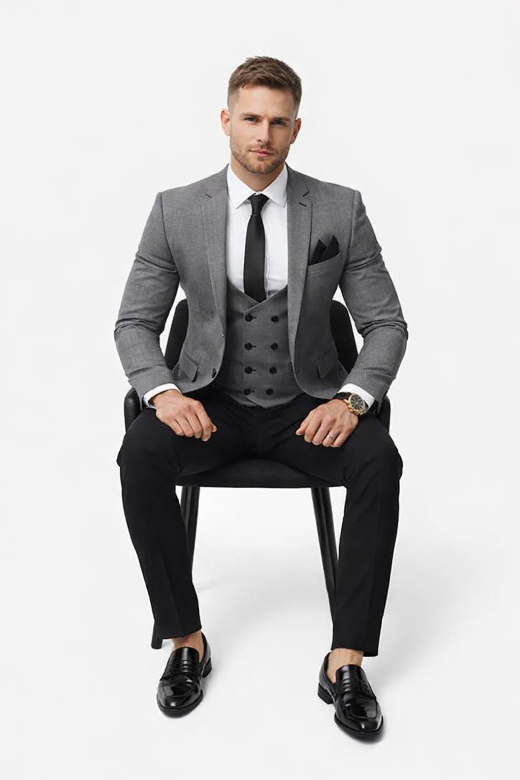 Men’s Grey Slim Fit 2-Piece Suit – Jacket + Pants Combination | Notch Lapel Formal Business Suit