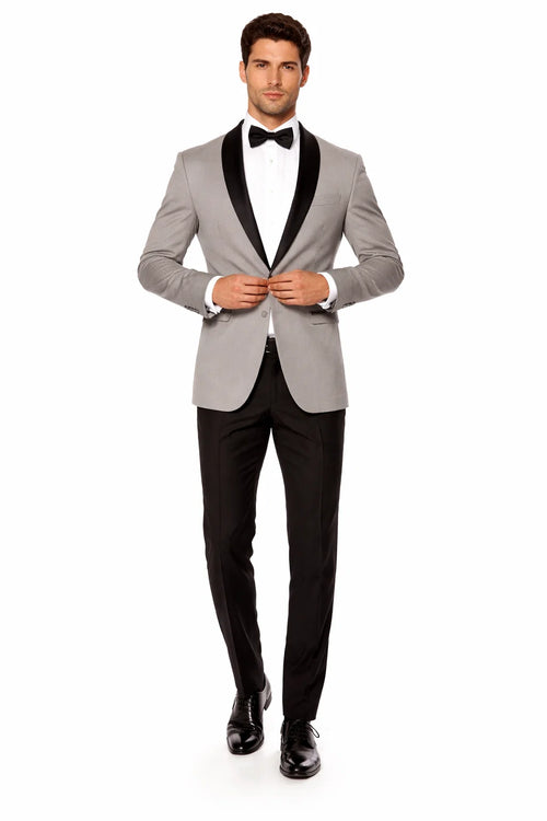 Grey and Black Suit - Gray Tuxedo - Two Pieces Mens Suit