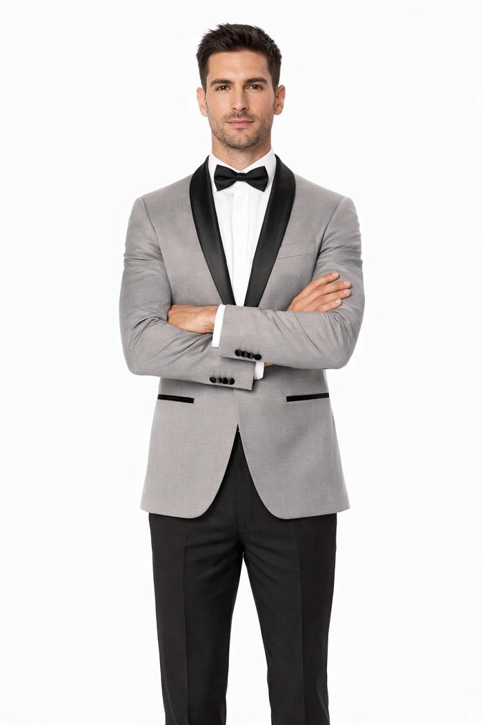 Men’s One Button Closure Grey Suit Jacket + Pants Combination – Black Dress Pants