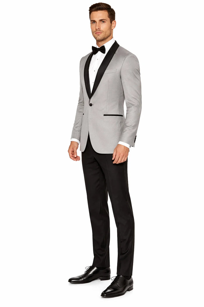 Men’s One Button Closure Grey Suit Jacket + Pants Combination – Black Dress Pants