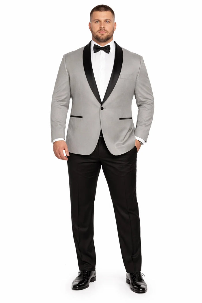 Men’s One Button Closure Grey Suit Jacket + Pants Combination – Black Dress Pants