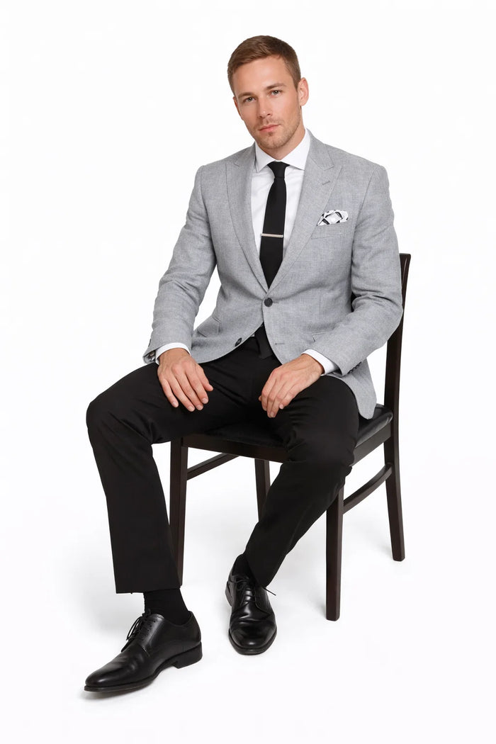 Men’s Gray 2-Piece Slim Fit Suit – Satin Peak Lapel Jacket + Pants Combination
