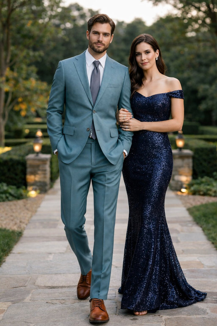 Grid Trim Fit Wool Blend Two-Piece Suit
