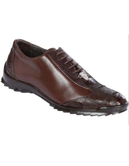 Groomsmen Sneakers Mens Los Altos Genuine Ostrich Leg Patch Design Brown Sneaker - AlbertoNardoniStore