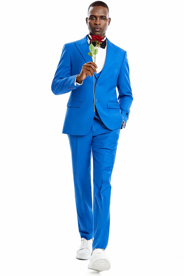"Royal Blue Men's Wedding & Prom 2026 Suit - Two Button Vested Peak Lapel"
