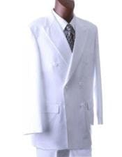 Men's Solid White Double Breasted Suits Classic Fit Dress Suit