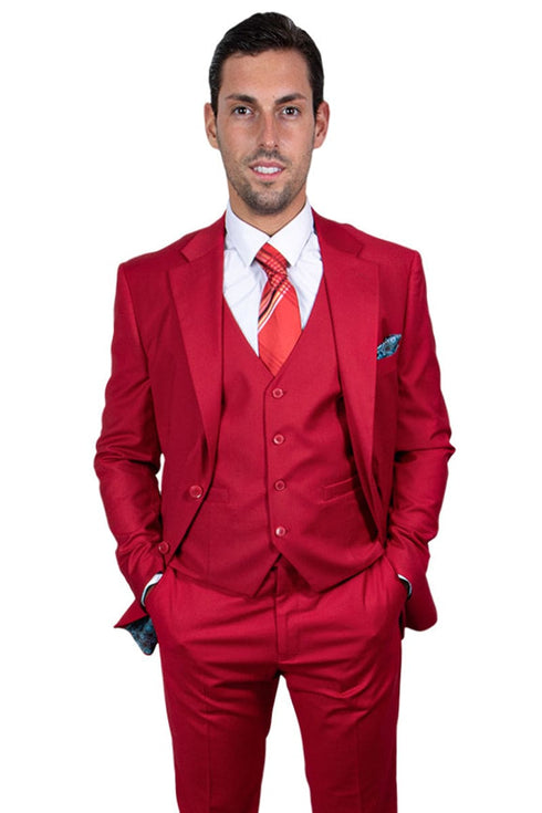 Mens Stacy Adams Suit - Stacy Adams Suit Men's Two Button Vested Basic Suit in Red