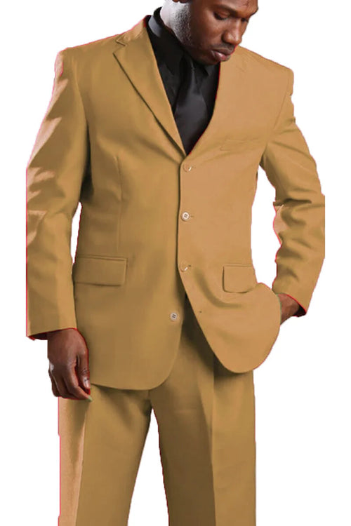Elegant Mens Tan Poplin Dress Suit – Classic Four-Button Design