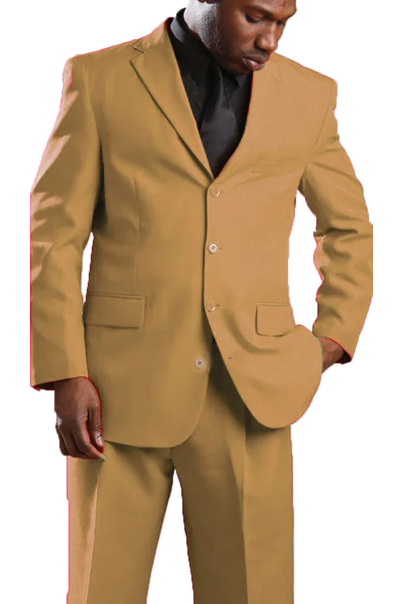 Elegant Mens Tan Poplin Dress Suit – Classic Four-Button Design
