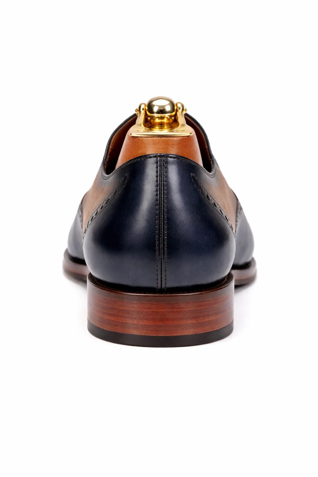 Mens Wholecut Two Tone Leather Wingtip Loafer Dress Shoes in Blue & Tan