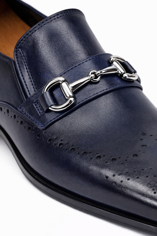 Mens Wholecut Two Tone Leather Wingtip Loafer Dress Shoes in Blue & Tan