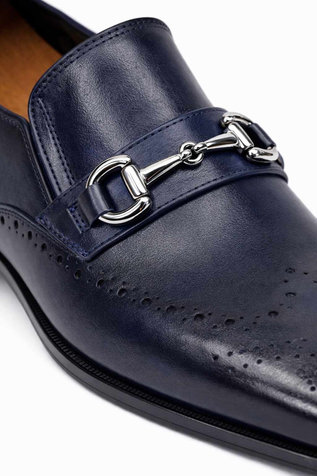 Mens Wholecut Two Tone Leather Wingtip Loafer Dress Shoes in Blue & Tan