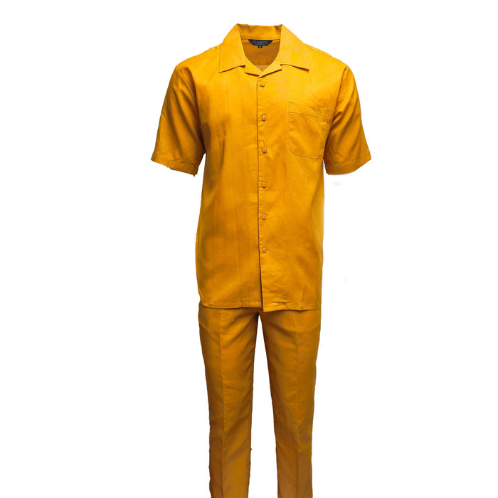 Mens Mustard Linen Shirt and Pants Casual Outfit Set