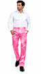 Mens Shiny Stretch Pants Solid Color Slim Fit Sateen Flashy Metallic Slacks in Color "Pink"