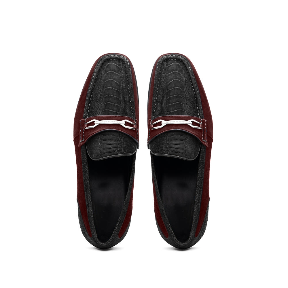 Marco Di Milano Hugo Sueded Ostrich Leg Bit Loafers Black/Wine