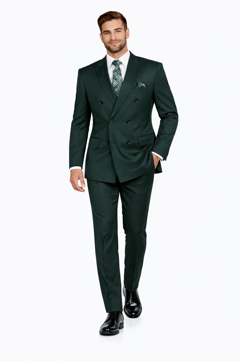 Mens Classic Wool Double Breasted Fit Suit in Hunter Green