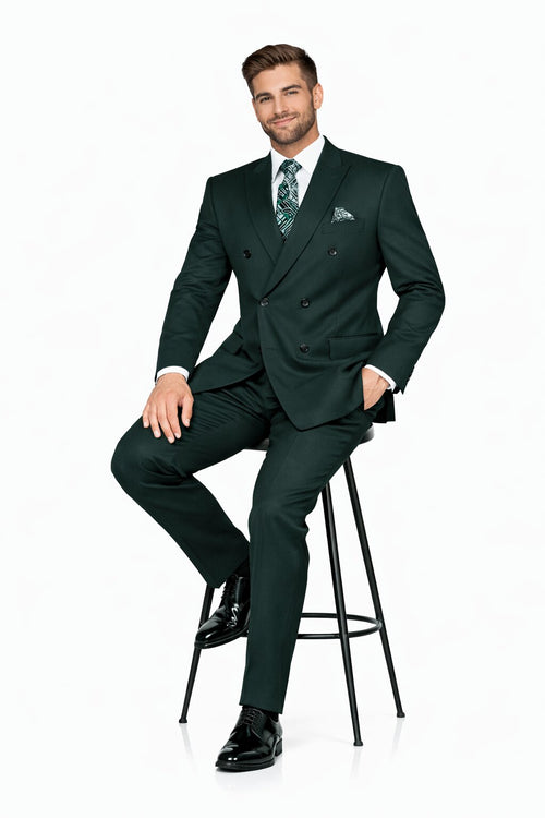 Mens Classic Wool Double Breasted Fit Suit in Hunter Green