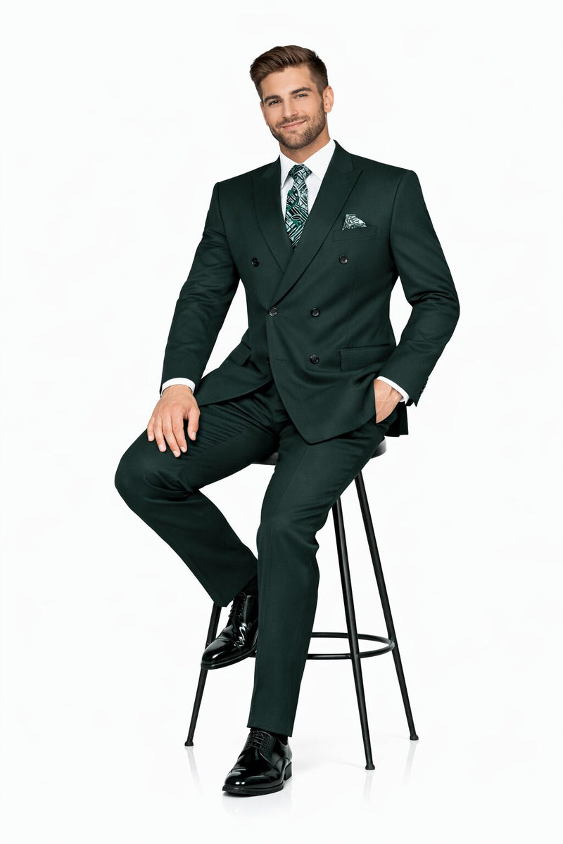 Mens Classic Wool Double Breasted Fit Suit in Hunter Green