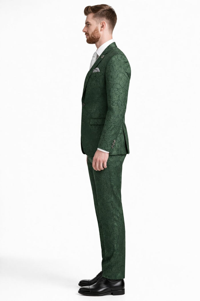 Mens Paisley Prom Suit in Hunter Green – Slim Fit Formal Party Outfit