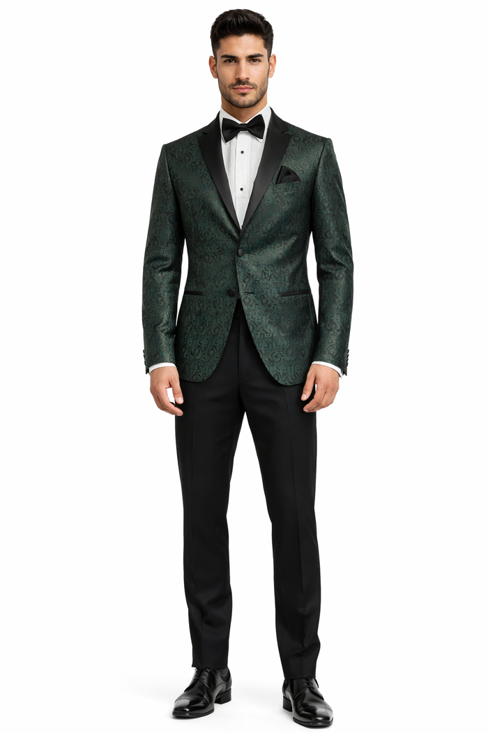 Hunter Green Tuxedo Suit - Paisley Suit - Floral Suit - Olive Tuxedo