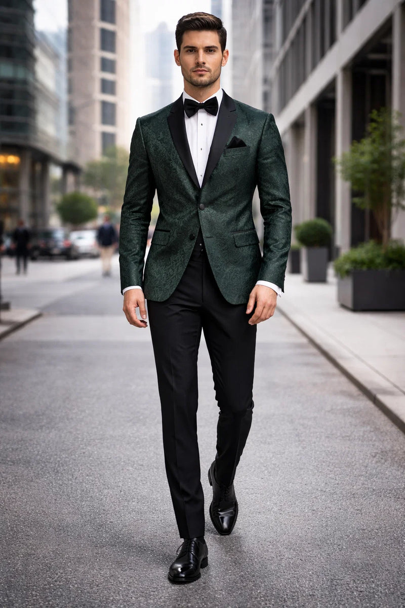 Hunter Green Tuxedo Suit - Paisley Suit - Floral Suit - Olive Tuxedo