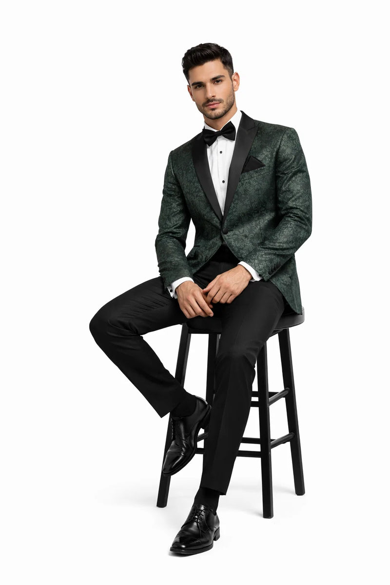 Hunter Green Tuxedo Suit - Paisley Suit - Floral Suit - Olive Tuxedo