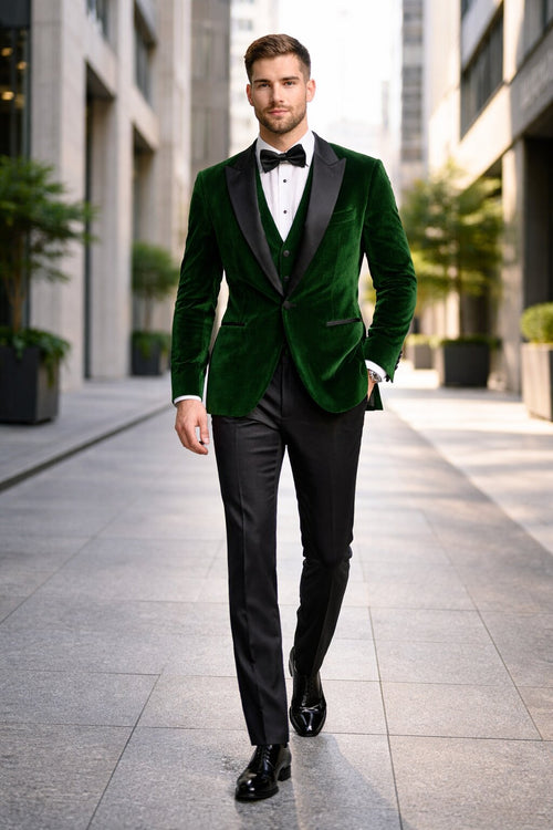 Mens Designer Velvet Tuxedo Jacket in Hunter Green
