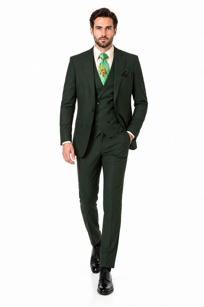 Rossi Man ELI RM117 - Classic 3-Piece Mens Suit in Hunter Green