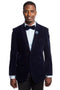 "Men's Slim Fit Velvet Dinner Jacket - Navy  Shawl Lapel"