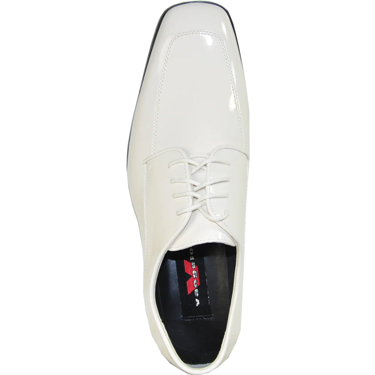 Bravo Mens Classic Moc Toe Shiny Patent Tuxedo Prom Shoe in Ivory