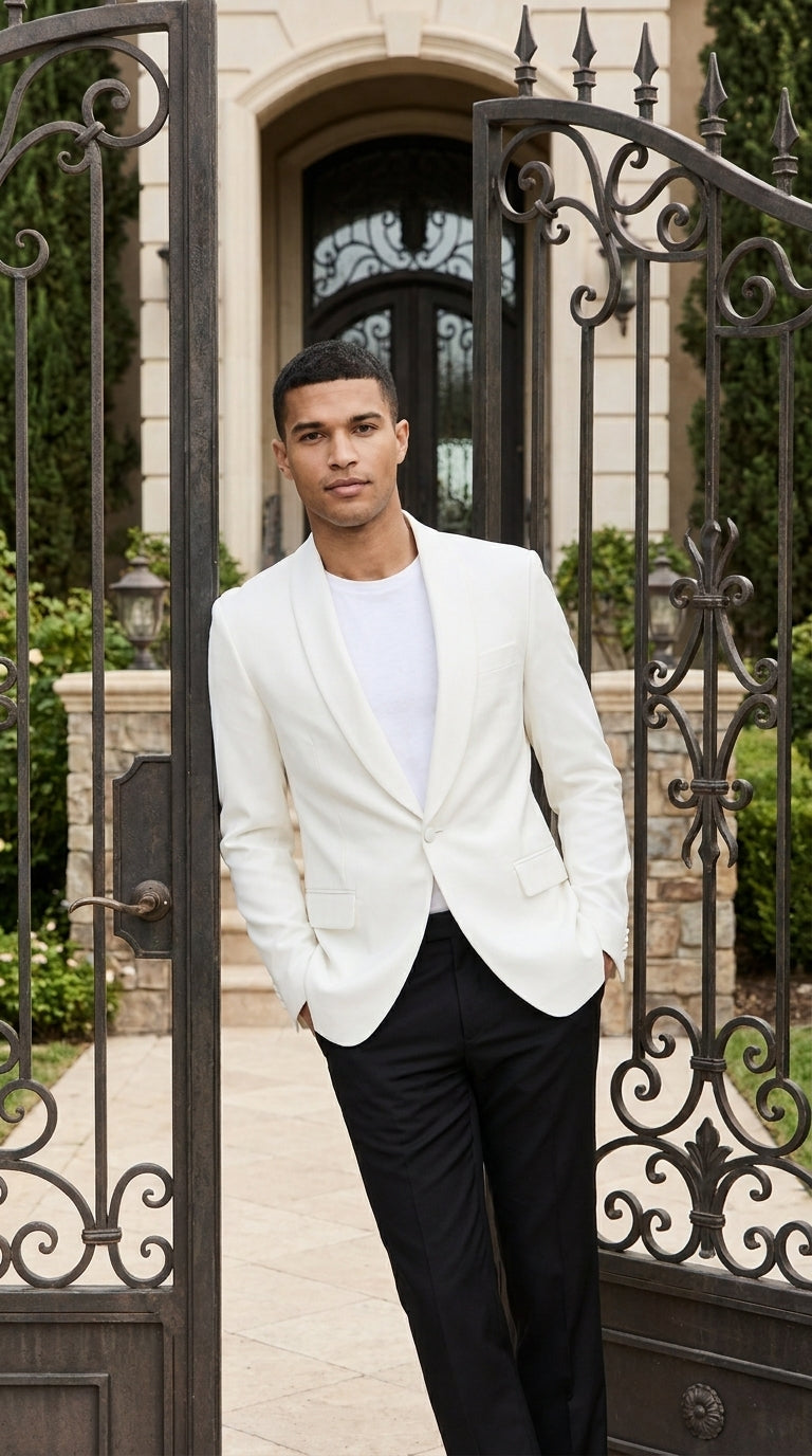 Men’s Ivory Traditional Shawl Dinner Jacket, Formal Wedding Prom Tuxedo Blazer