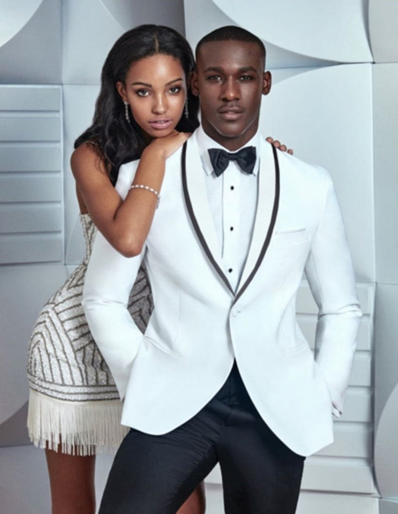Mens Designer White & Black Trimmed Traditional Dinner Jacket Tuxedo