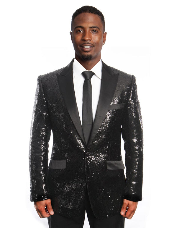 Black Sequin Tuxedo Blazer