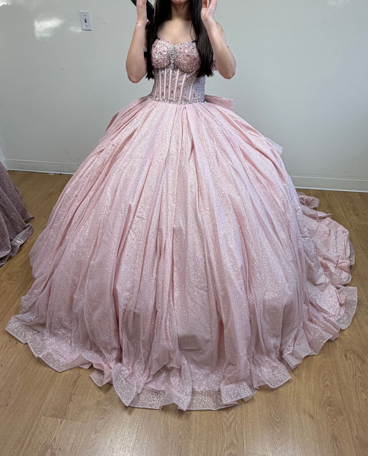 Layla K LK281 Off-Shoulder Ball Gown with Corset Bodice & Glitter Tulle Skirt