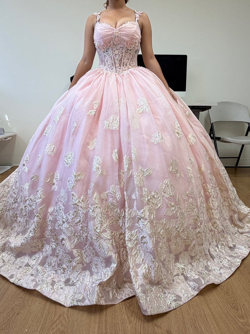 Layla K LK256 Sheer Bodice Floral Sleeveless Blush Quinceanera Gown