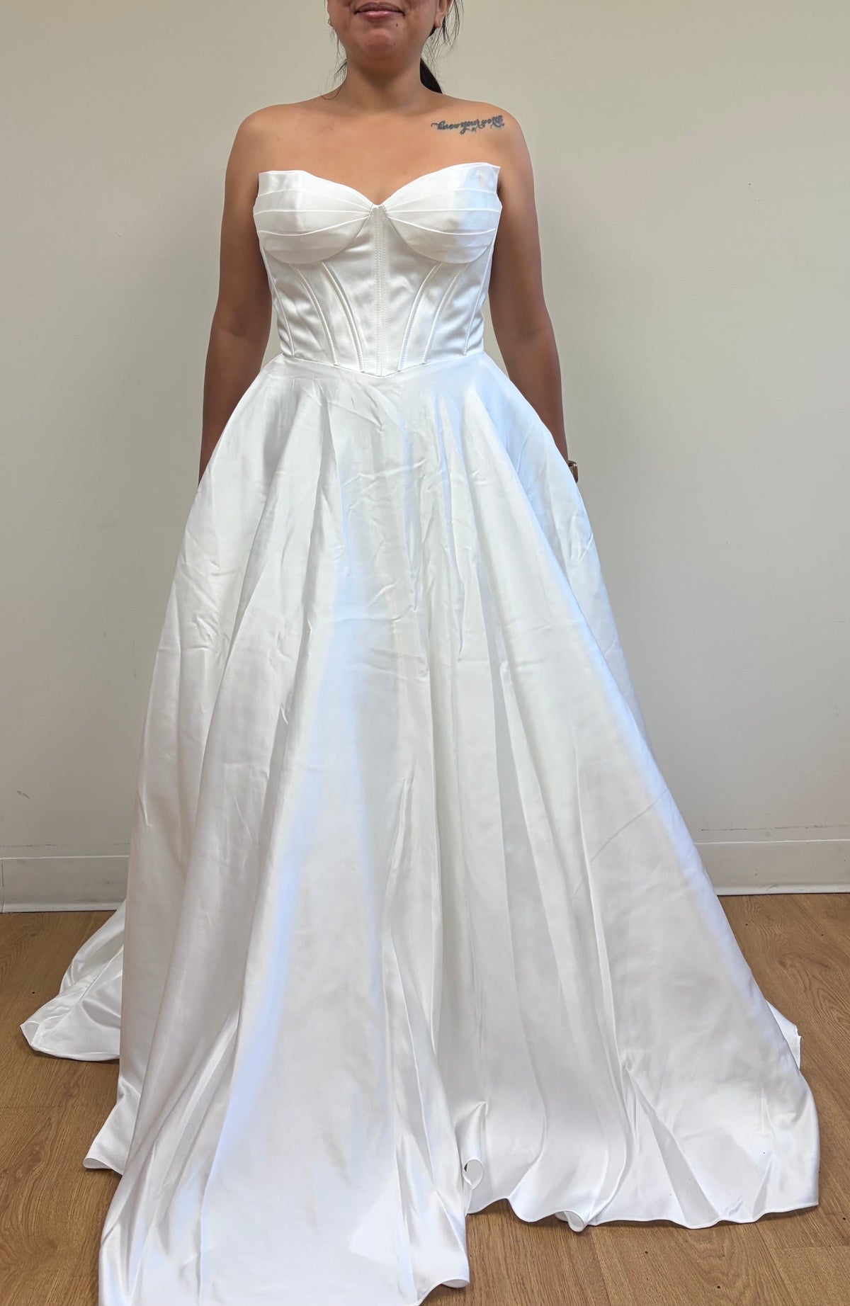 Strapless Satin Corset Bodice A-Line Prom Dress with Pockets & Lace-Up Back by Amelia Couture 5080
