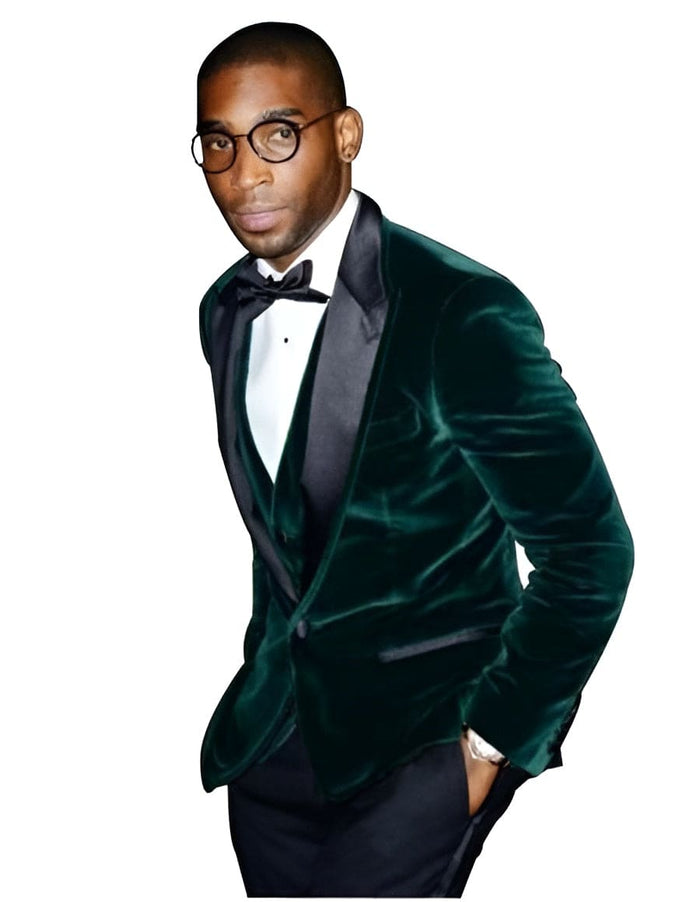Men’s Olive Hunter Green Velvet Tuxedo Jacket with Black Satin Lapel, Formal Dinner Blazer